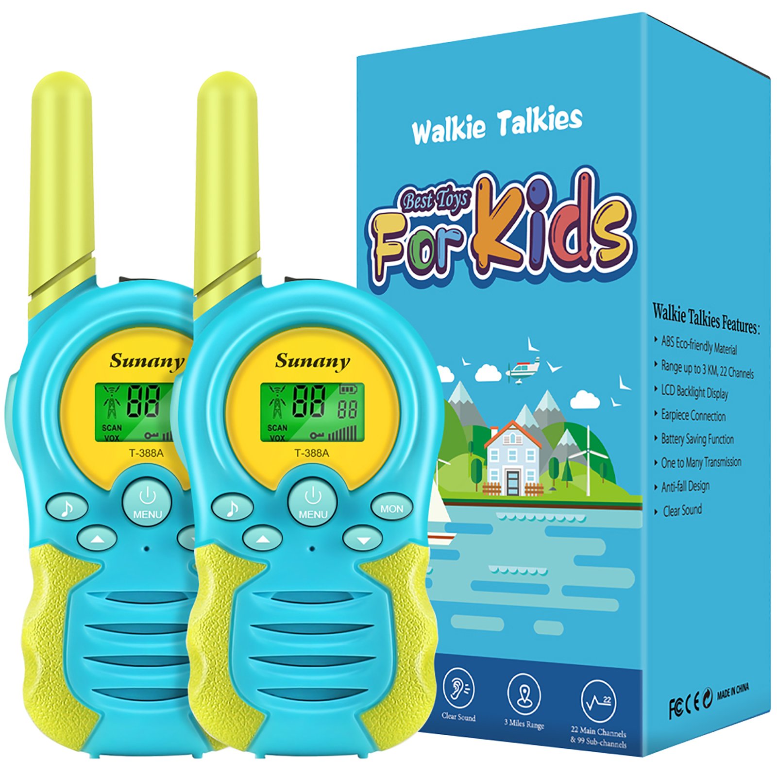 Sunany Walkie Talkies for Kids,Toys for 3-12 Year Old Boys Girls,2 Pack Kids Walkie Talkies Long Range 3 KMs with 22 Channels 2 Way Radio,Birthday Gifts for Children to Outside Adventure