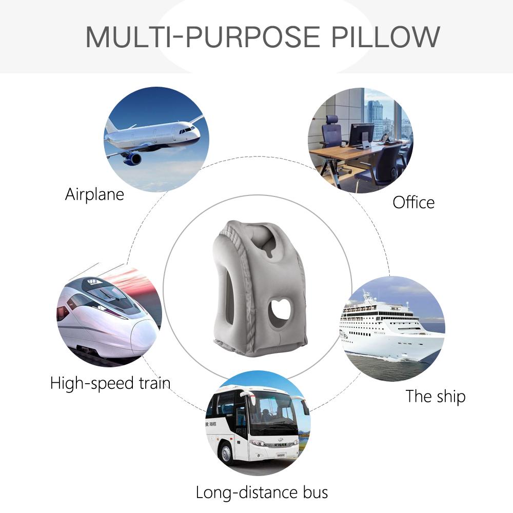 Sunany Inflatable Neck Pillow Used for Airplanes/Cars/Buses/Trains/Office Napping with Free Eye Mask/Earplugs , Small