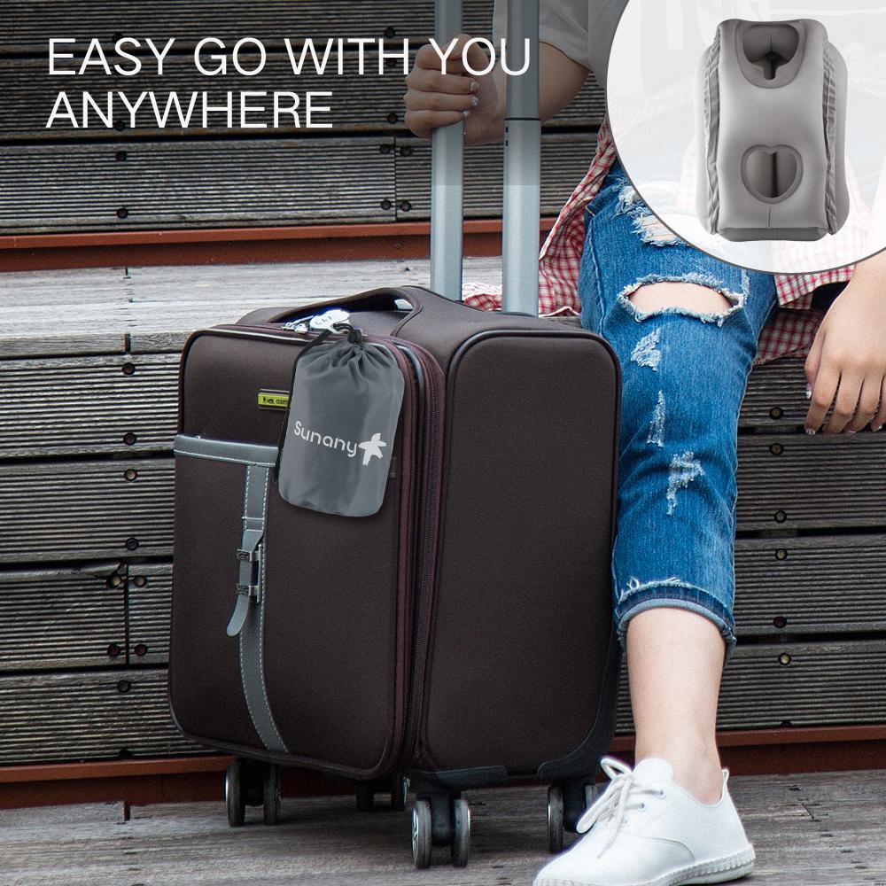 Sunany Inflatable Neck Pillow Used for Airplanes/Cars/Buses/Trains/Office Napping with Free Eye Mask/Earplugs , Small
