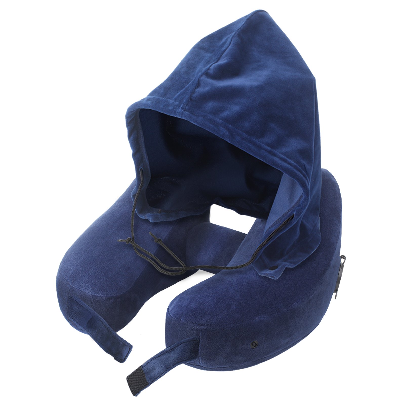 Neck Pillow Inflatable Travel Pillow Comfortably Supports The Head, Neck and Chin, Airplane Pillow with Soft Velour Cover, Hat, Portable Drawstring Bag, 3D Eye Mask and Earplugs