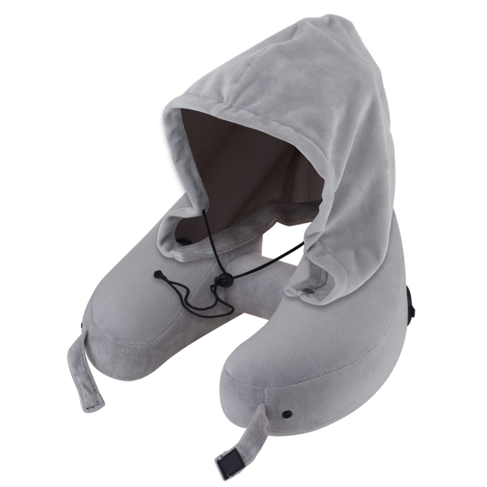 Neck Pillow Inflatable Travel Pillow Comfortably Supports The Head, Neck and Chin, Airplane Pillow with Soft Velour Cover, Hat, Portable Drawstring Bag, 3D Eye Mask and Earplugs