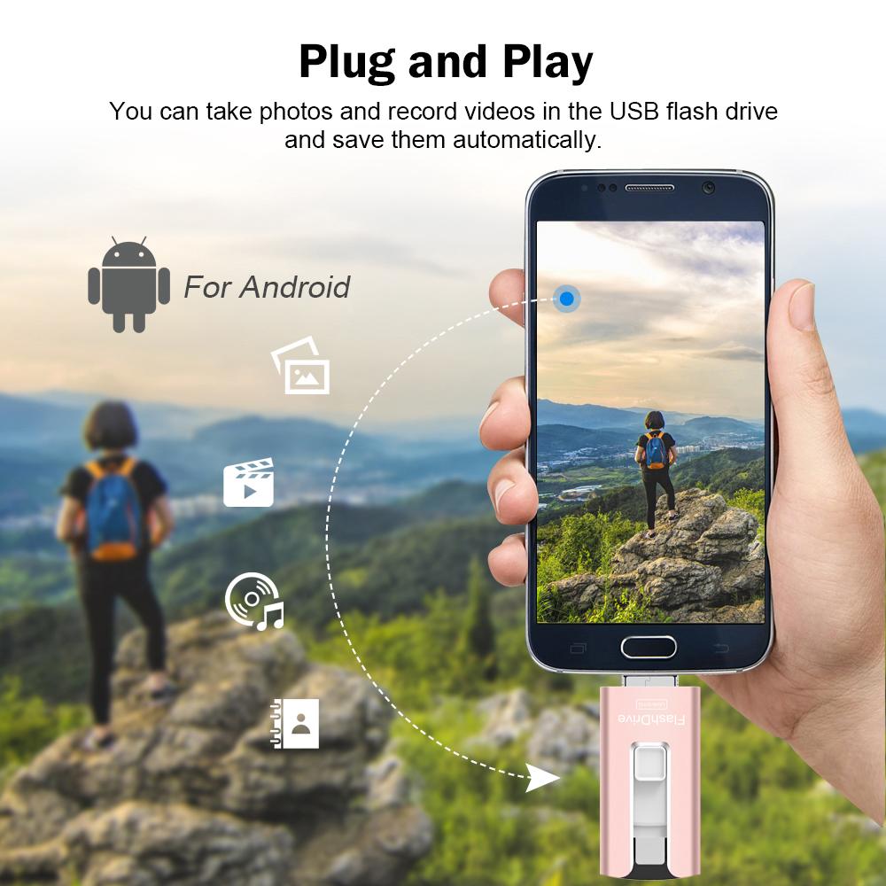 USB Flash Drive 128 GB for iPhone High Speed Memory Photo Stick 4 in 1 Thumb Drive Jump Drive Compatible with iPhone, iPad, MacBook, Android, Samsung, PC and More Devices